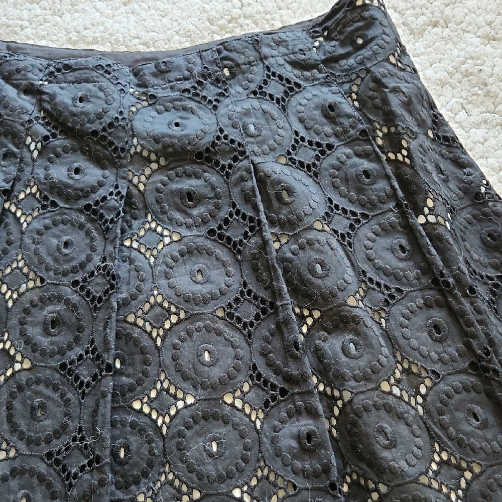 Banana Republic Black Eyelet Pleated Knee Length Skirt Sz 6P Classic Elegant - Picture 12 of 15